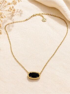 Kendra Scott Elisa Gold Pendant Necklace Black Stone Minimal Dainty